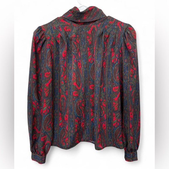 Women's Vintage Eva Laurel Paisley Print Neck Tie Button Down Blouse Size 10 - Picture 4 of 5